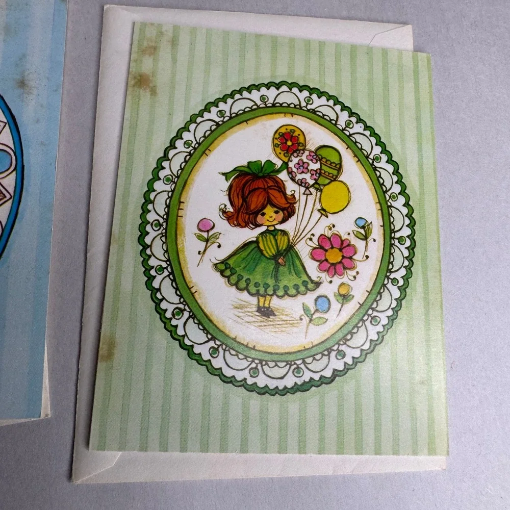 Vintage Unused Greeting‎ Cards Lot of 2 Boy with Dog Girl with Balloons
